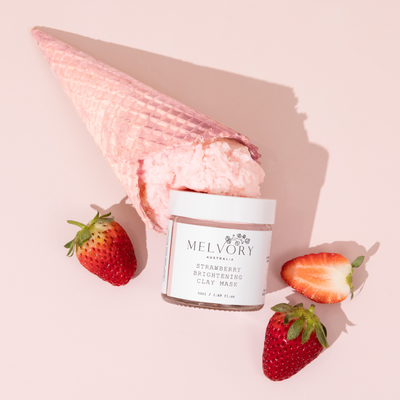 Strawberry Sundae Brightening Clay Mask with Walnut Sponge Set