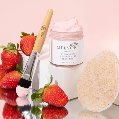 Strawberry Sundae Brightening Clay Mask with Walnut Sponge Set